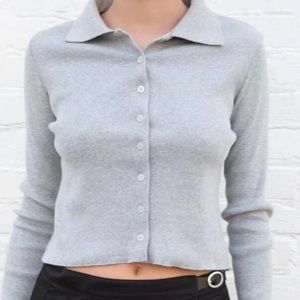 Brandy Melville John Galt Collar Button Grey Long Sleeve Top One size